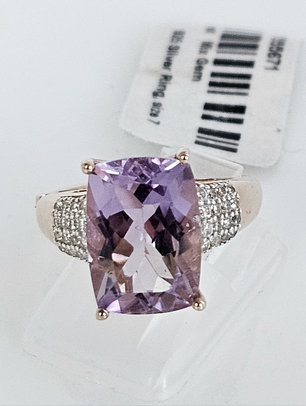 Genuine Rose De France Amethyst & White Zircon Rose Gold Vermeil Size 7 *****